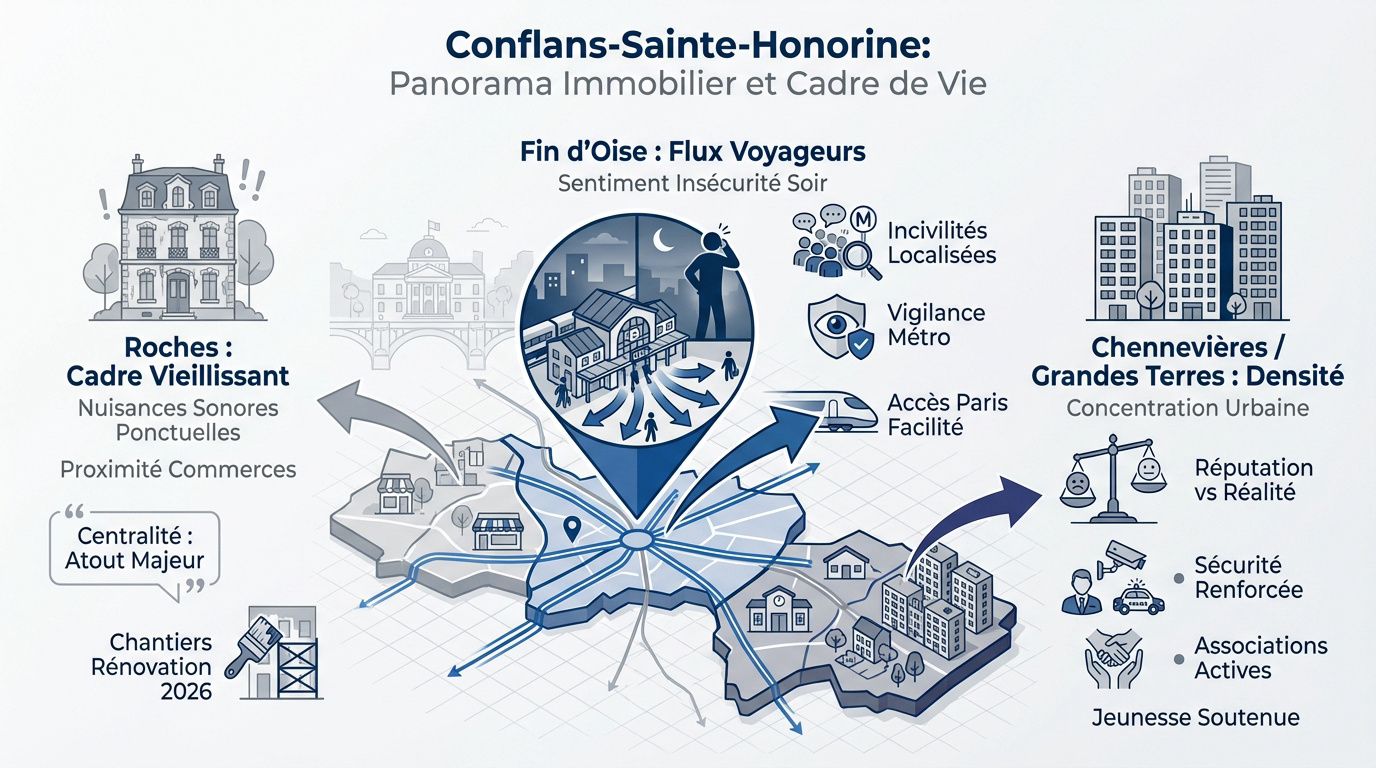 Vue aérienne des quartiers résidentiels de Conflans-Sainte-Honorine et bords de Seine