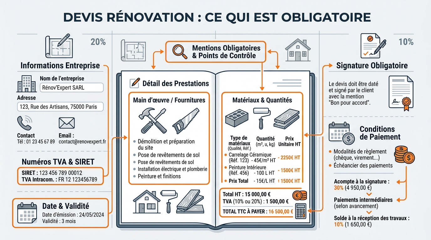 Liste des mentions obligatoires sur un devis de rénovation