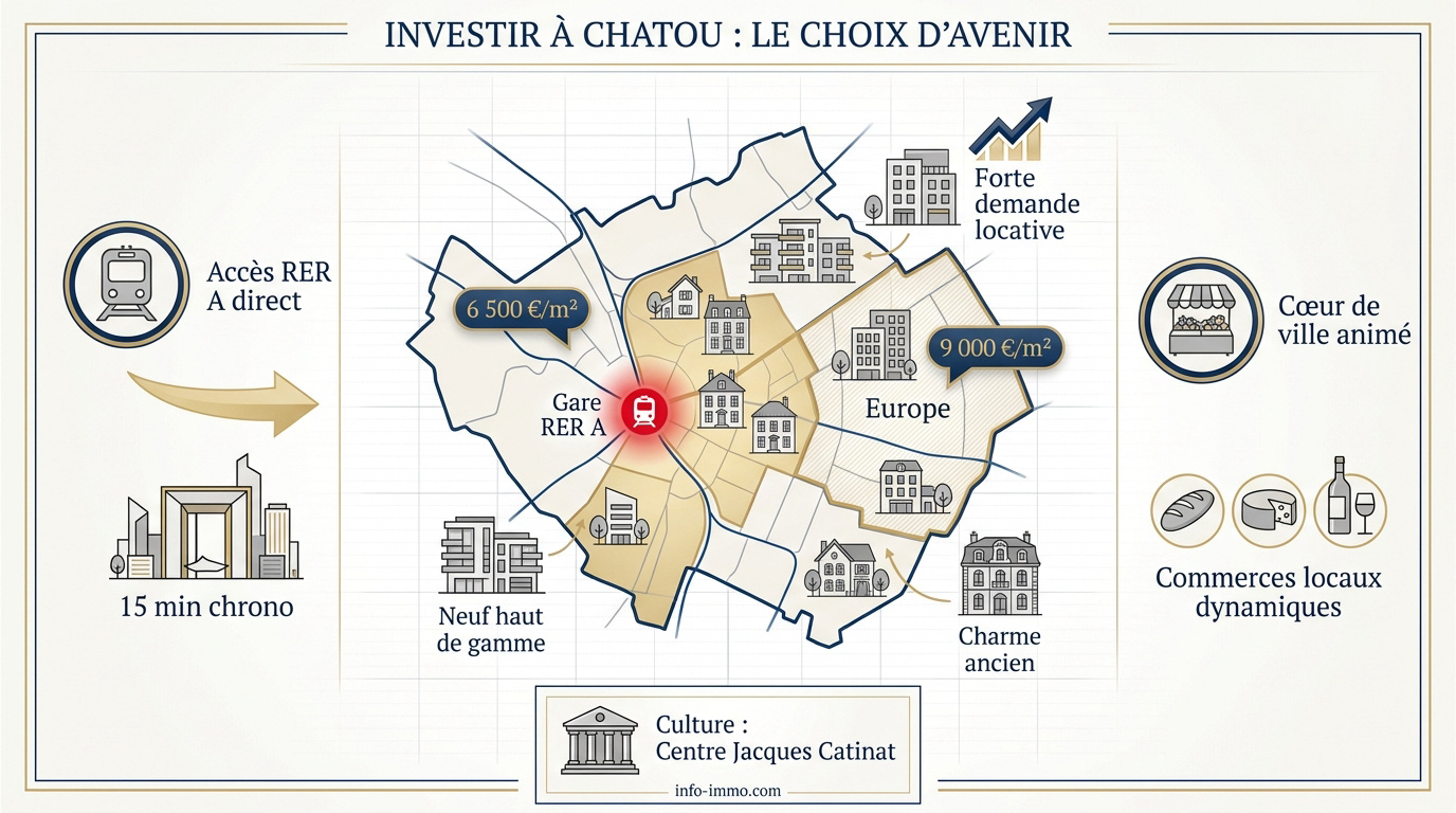 Vue du centre-ville de Chatou