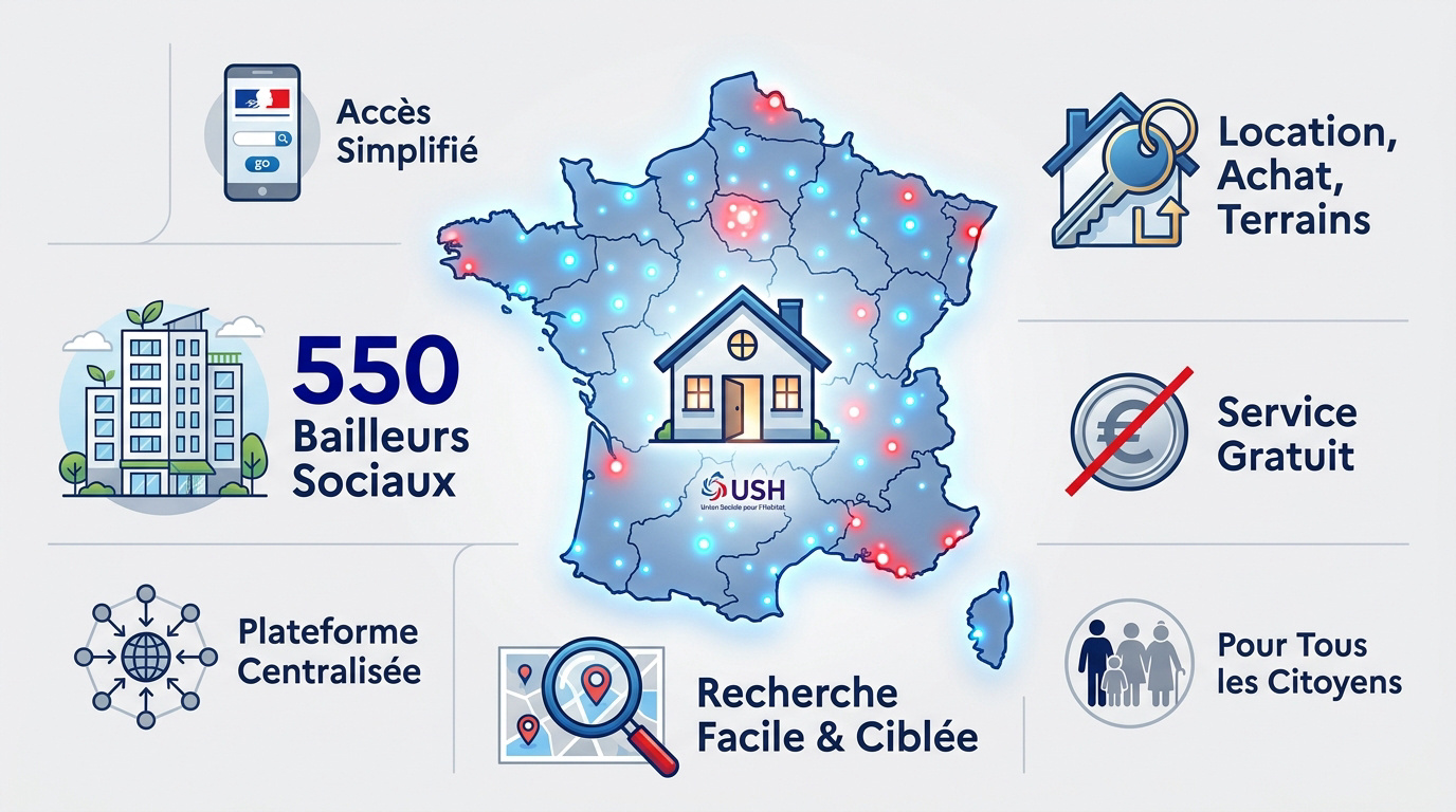 Interface de recherche de logements sociaux sur la plateforme Bienveo