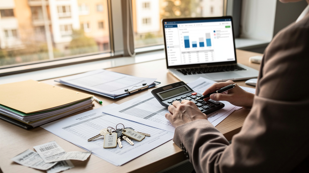 Gestionnaire immobilière calculant des charges locatives