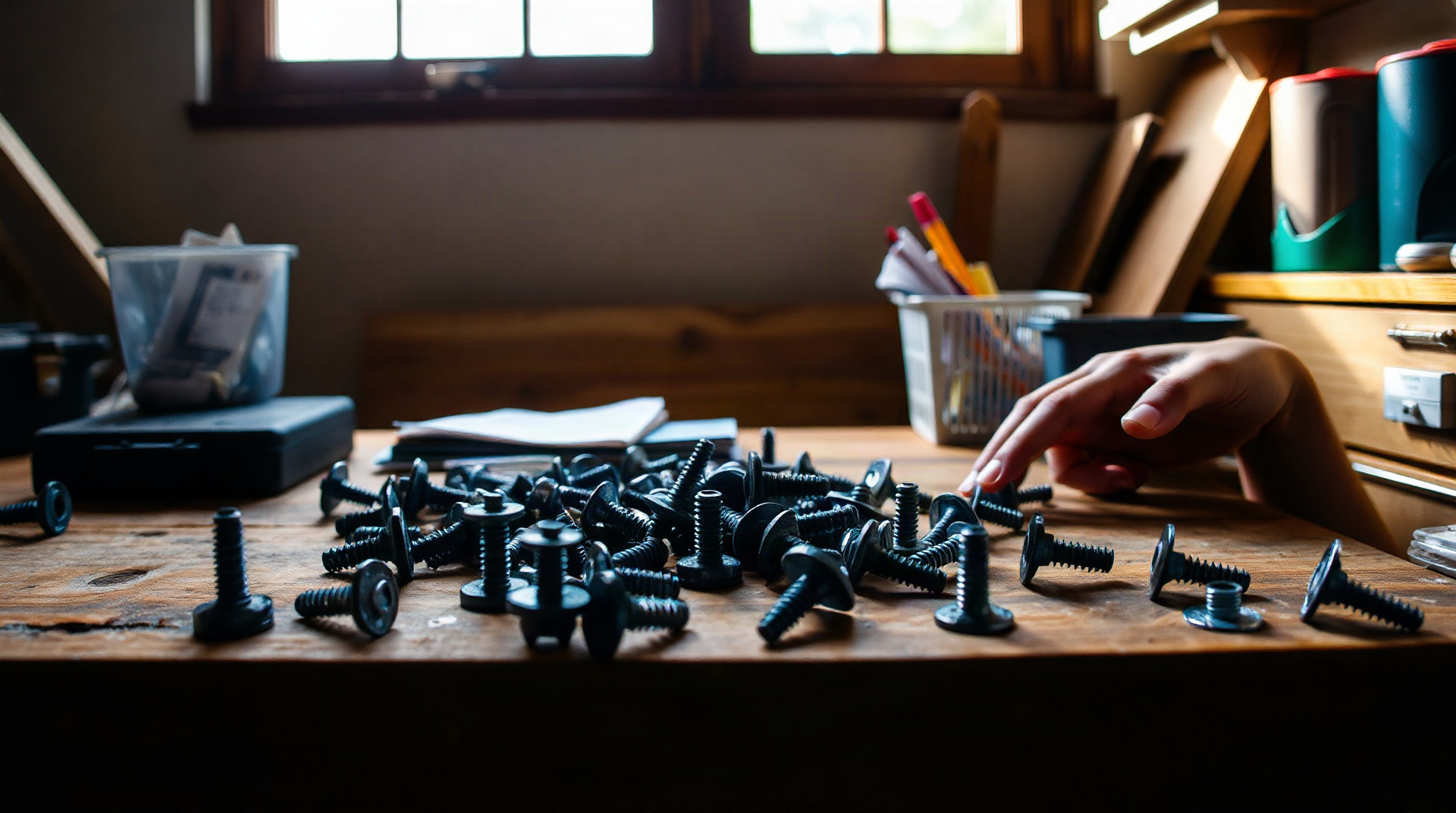 Assortiment de chevilles placo sur un établi de bricolage