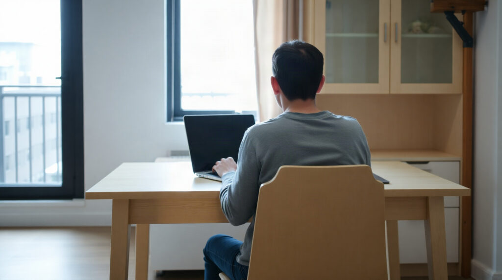 Locataire consultant son espace Myfoncia sur ordinateur