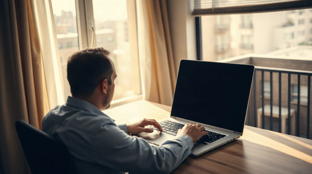 Locataire consultant son espace locataire sur ordinateur portable